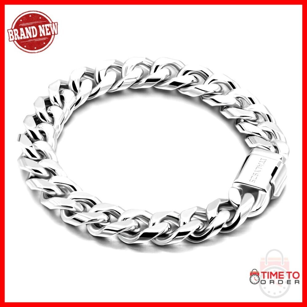 Men's 925 Sterling Silver Cuban Chain Bracelet 10mm Thick Link 10 Inch